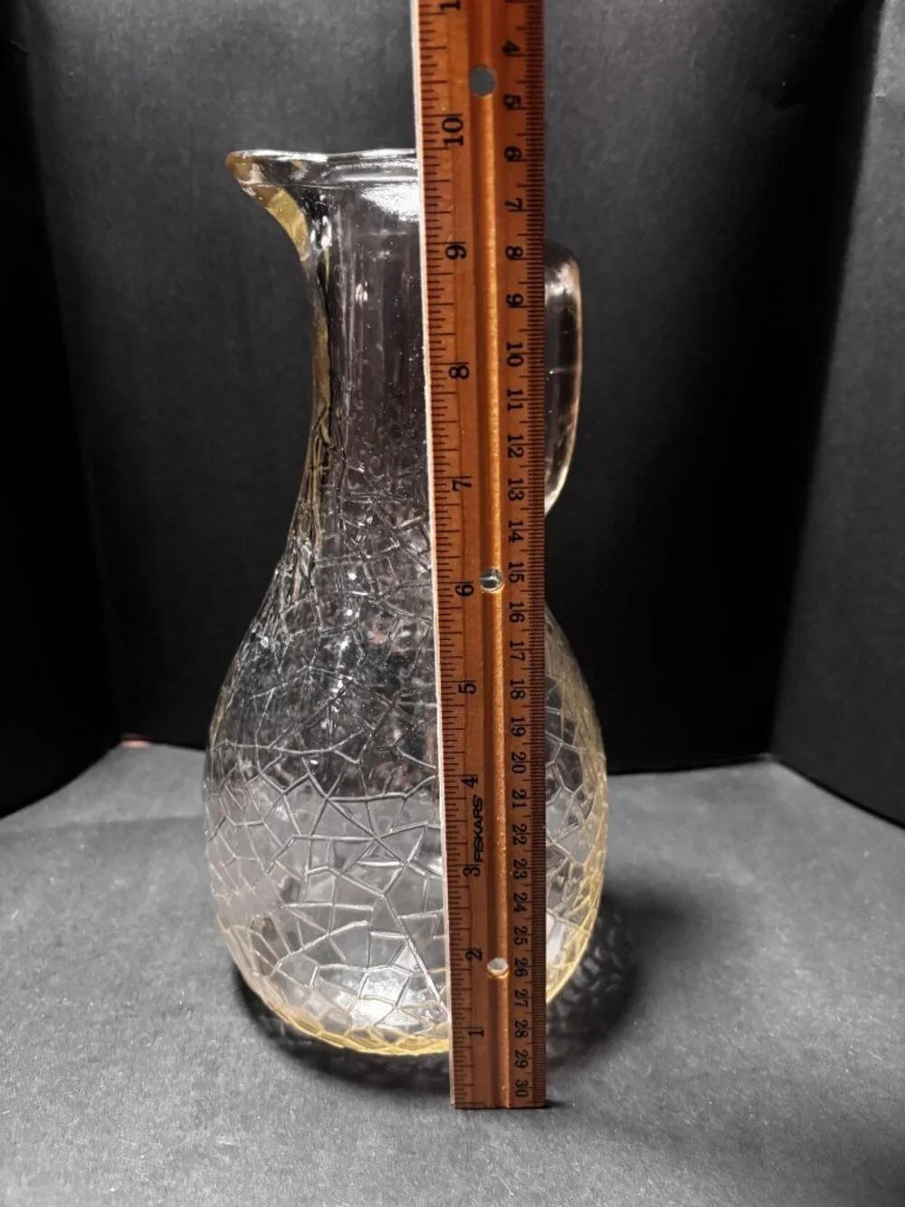 Vintage 1960s Crackle Glass Pitcher With Handle & Spout